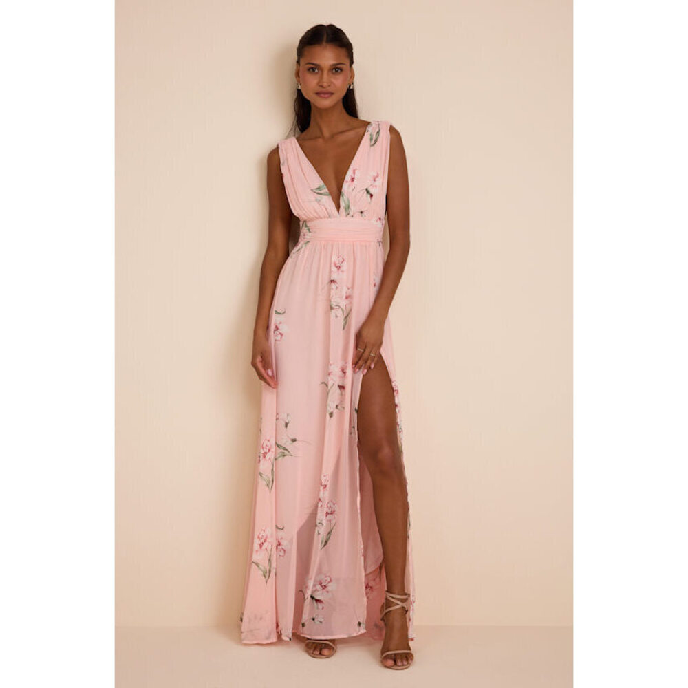 Lulus Garden Meandering Light Pink Floral Print Maxi Dress - Size L